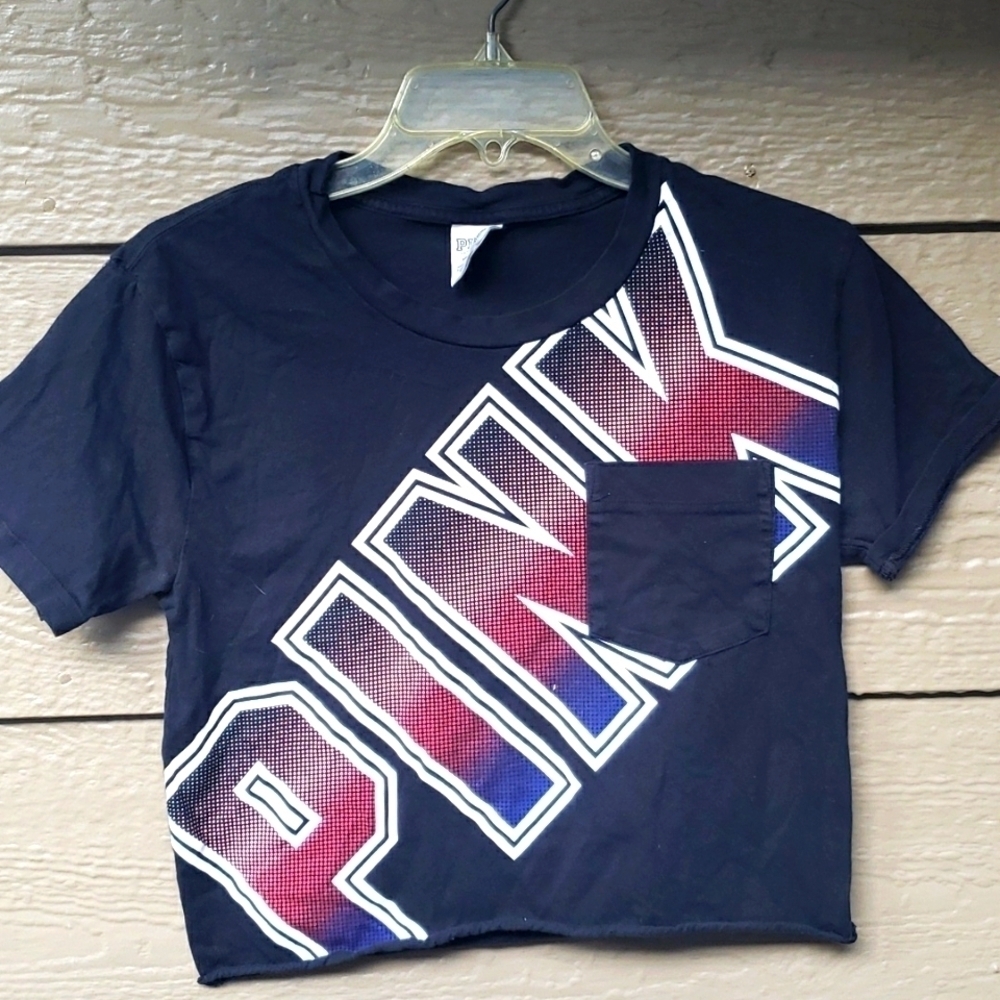 VS PINK Victoria's Secret Pink Huge Varsity Crop Pocket T Tee shirt Top S